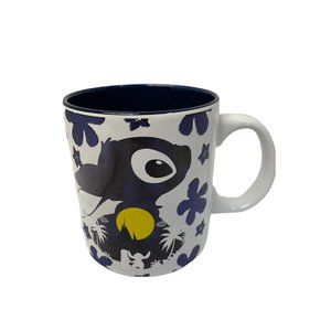 Disney Stitch Coffee Mug Blue Flowers in Raised Glitter 20 oz Stitch XL 4 1/3" x